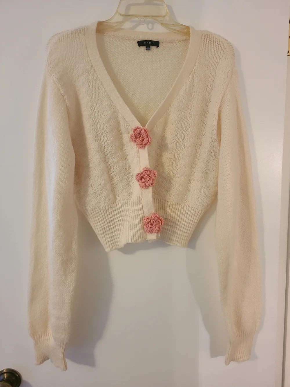 Love Tree Rose Cropped Cardigan Sweater Cream Coquette Grandmacore Dollet Boho